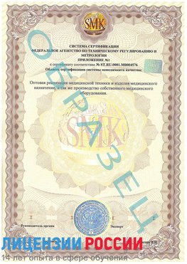 Образец сертификата соответствия (приложение) Углич Сертификат ISO 13485